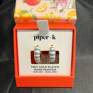 Piper K | Sky Blue Striped Hoop Earrings